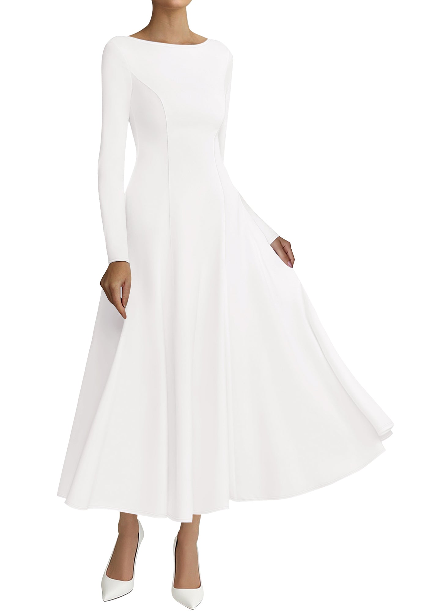 BTFBM Fall Dresses for Women 2025 Trendy Boat Neck Long Sleeve A Line Flowy Knit Loose Casual Elegant Party Maxi Dress