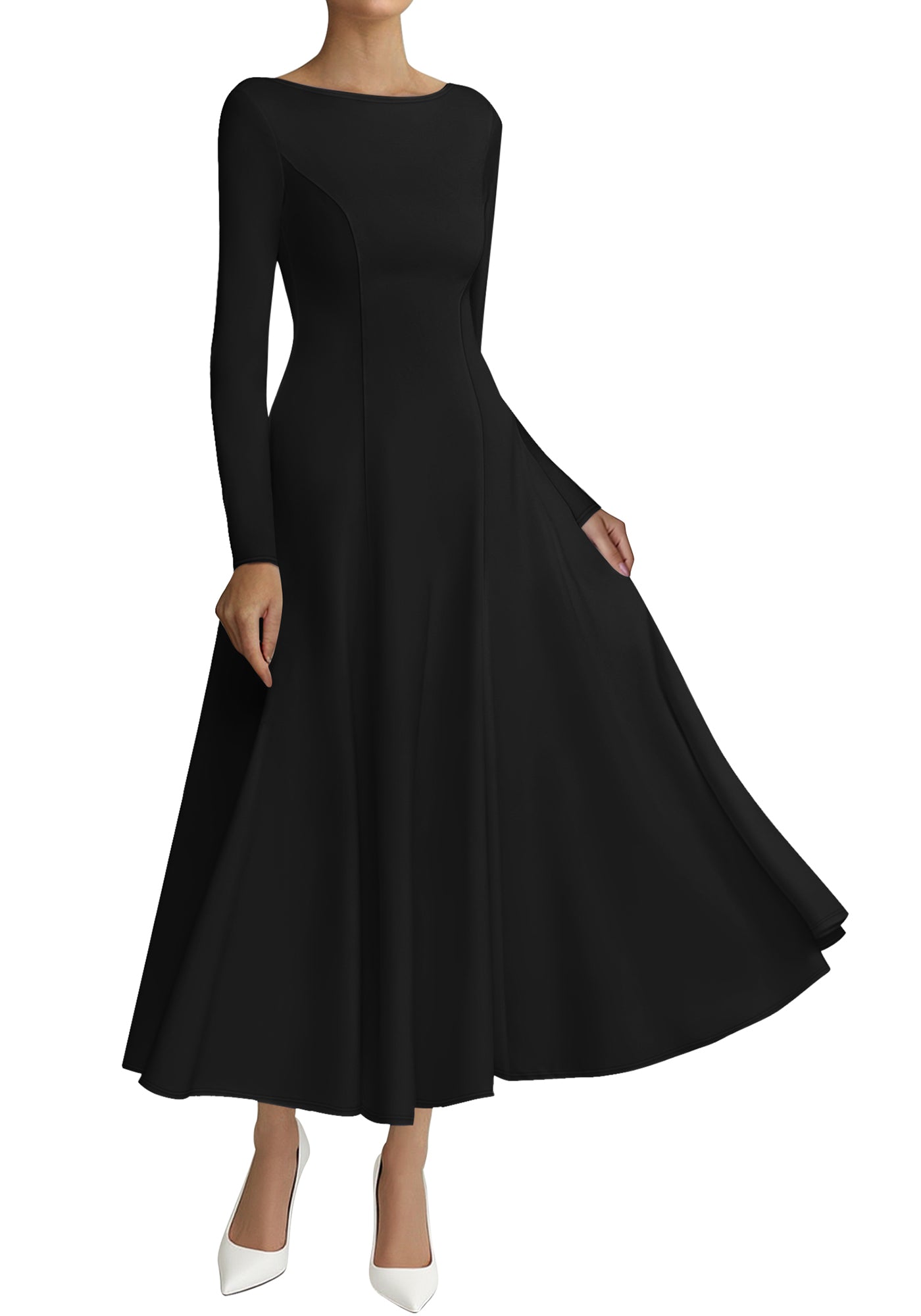 BTFBM Fall Dresses for Women 2025 Trendy Boat Neck Long Sleeve A Line Flowy Knit Loose Casual Elegant Party Maxi Dress