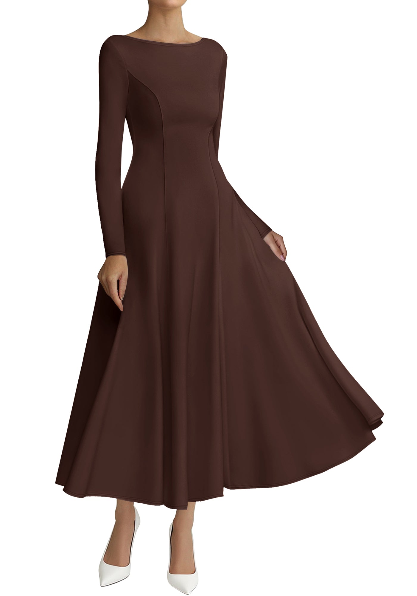 BTFBM Fall Dresses for Women 2025 Trendy Boat Neck Long Sleeve A Line Flowy Knit Loose Casual Elegant Party Maxi Dress