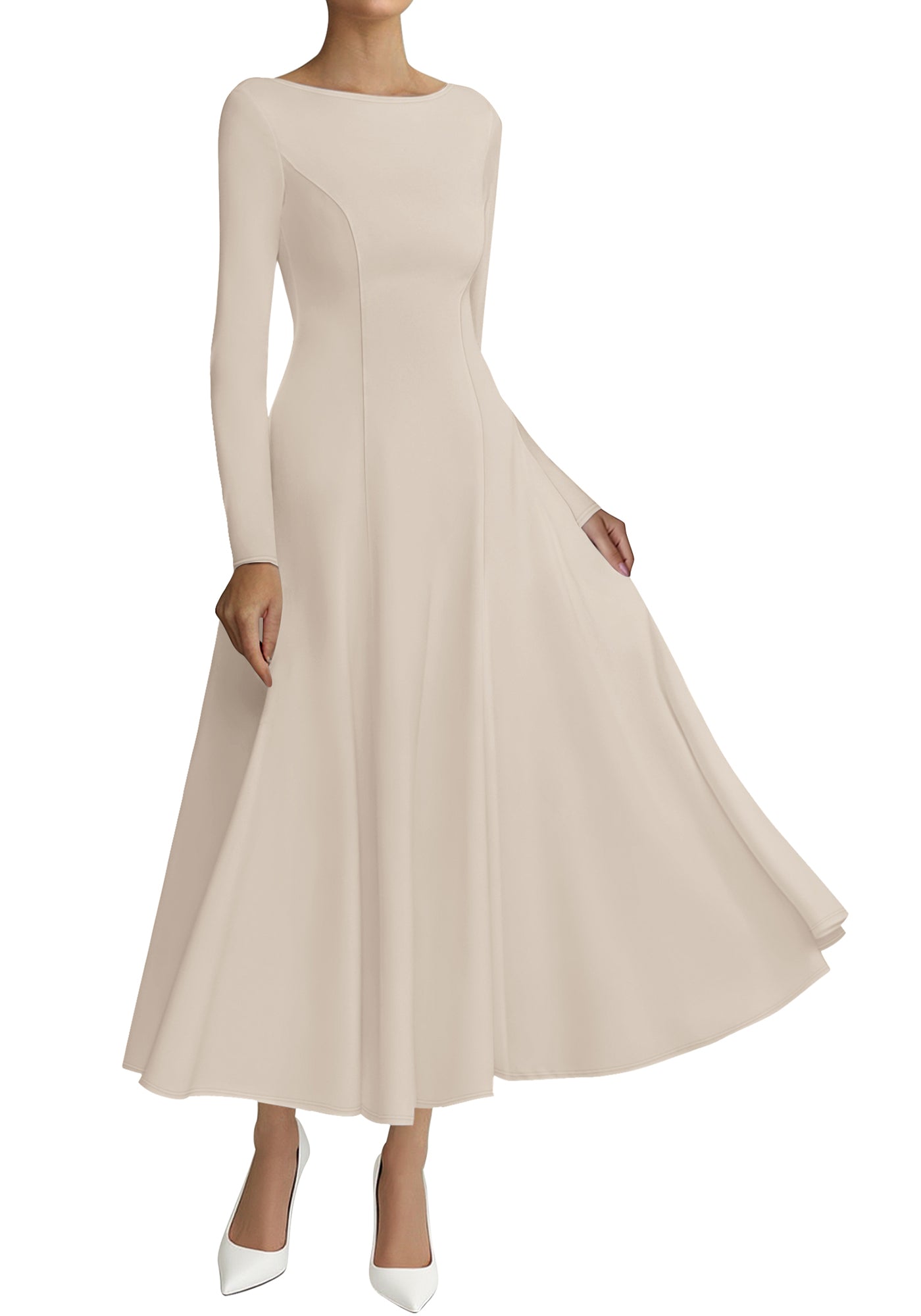 BTFBM Fall Dresses for Women 2025 Trendy Boat Neck Long Sleeve A Line Flowy Knit Loose Casual Elegant Party Maxi Dress