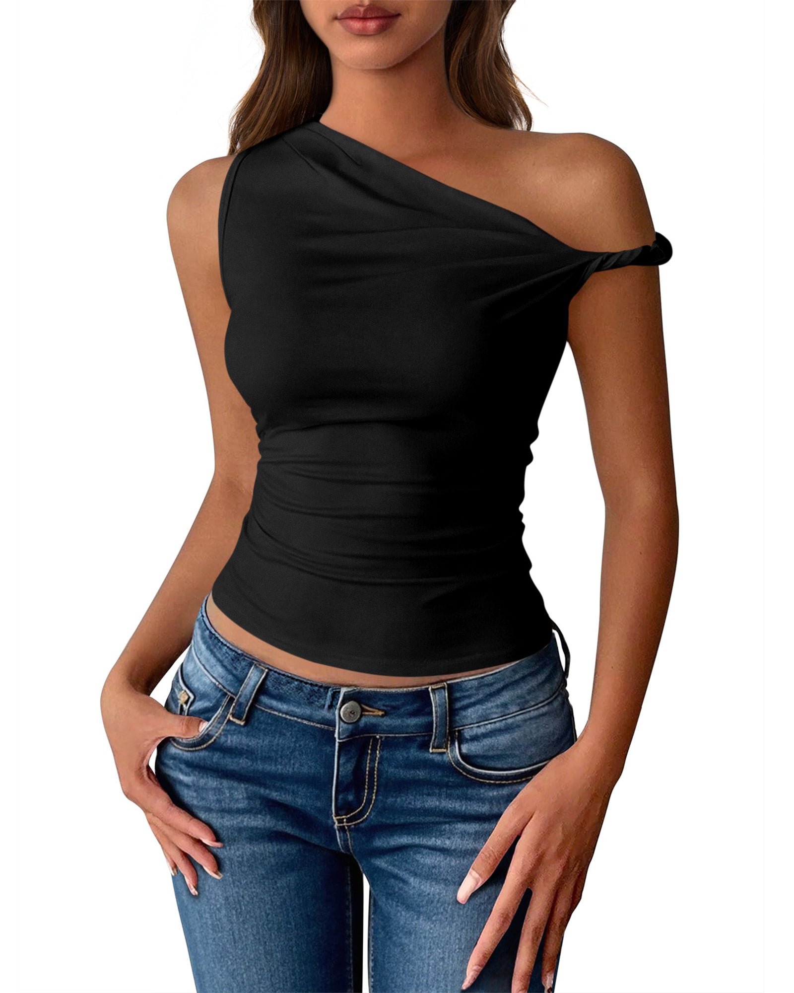 BTFBM Off The Shoulder Tops for Women 2026 Cute Summer Casual Sleeveless Slim Fit y2k Spring Outfits Going Out Tank Top