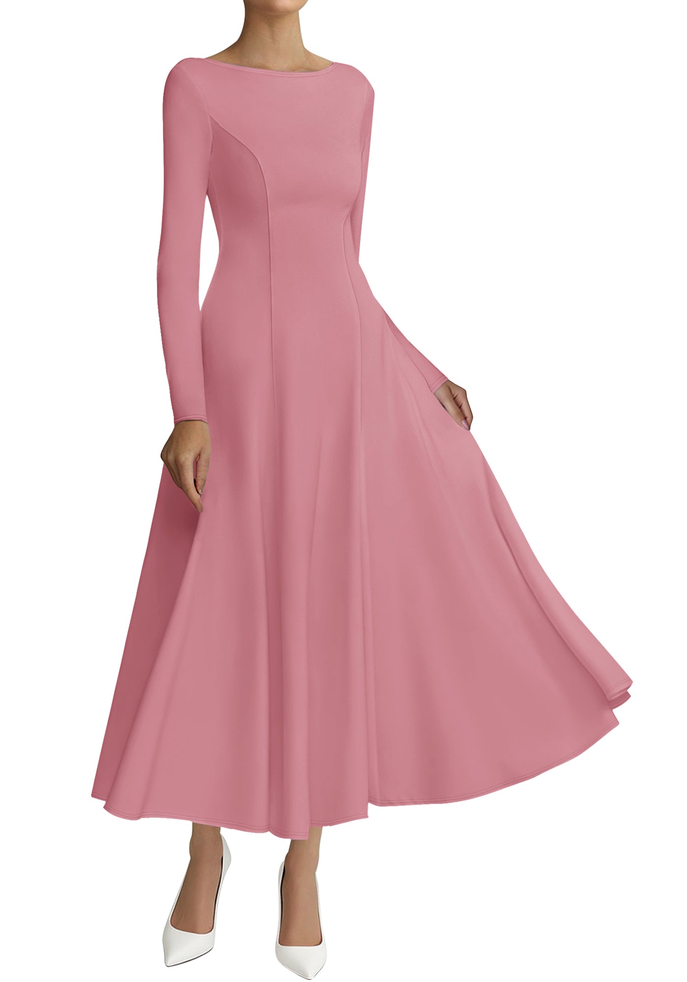 BTFBM Fall Dresses for Women 2025 Trendy Boat Neck Long Sleeve A Line Flowy Knit Loose Casual Elegant Party Maxi Dress