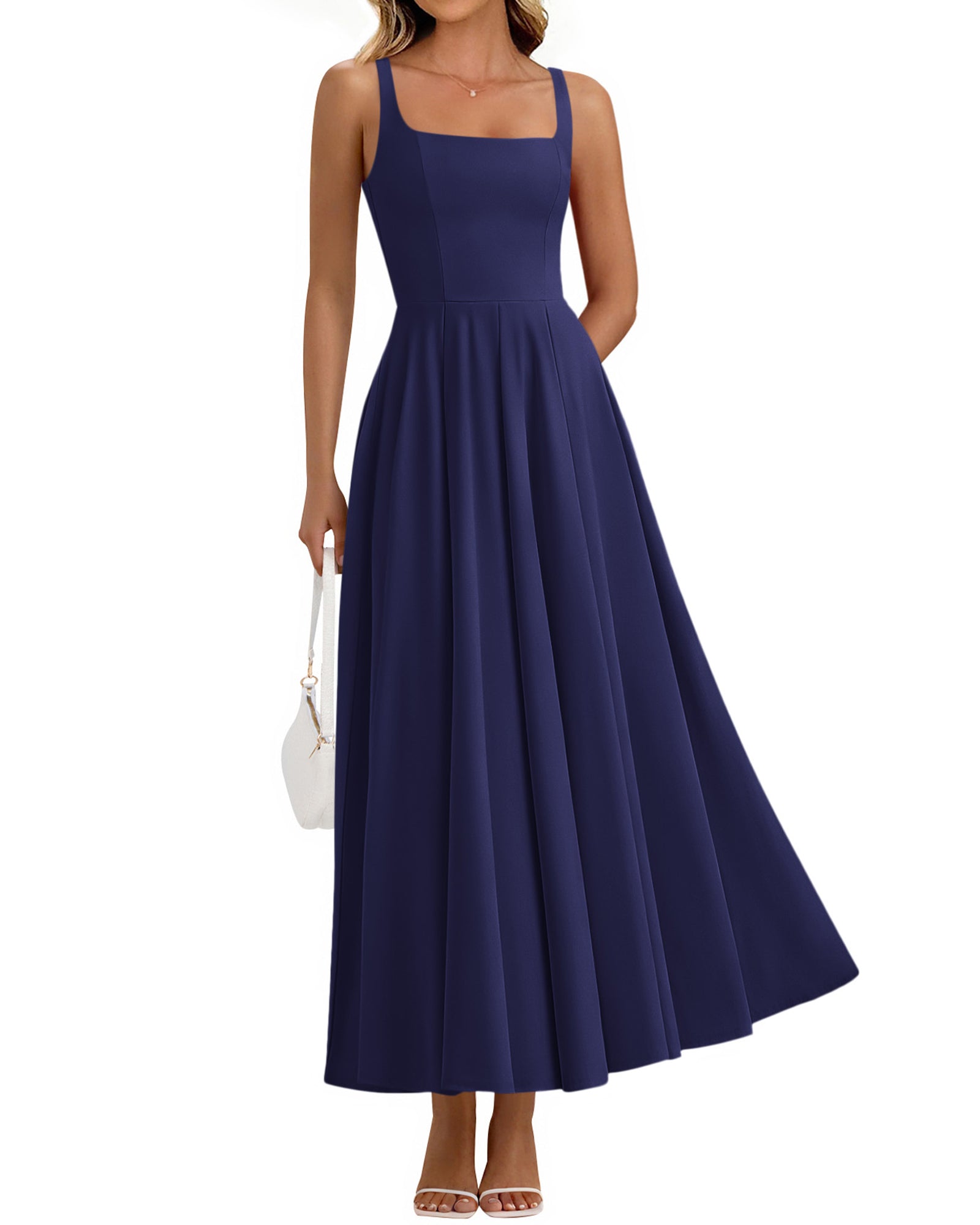 BTFBM Women Summer Square Neck Maxi Dress Spring 2026 Elegant Classy Sleeveless Formal Wedding Guest Cocktail Dresses