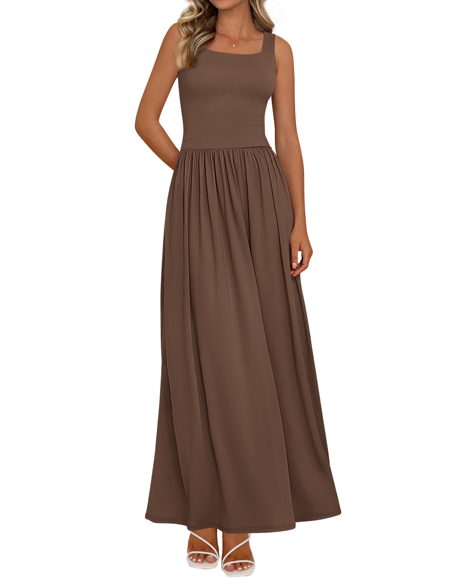 BTFBM Summer Dresses for Women 2026 Maxi Casual Square Neck Flowy Long Sundress Spring Wedding Guest Cocktail Dress