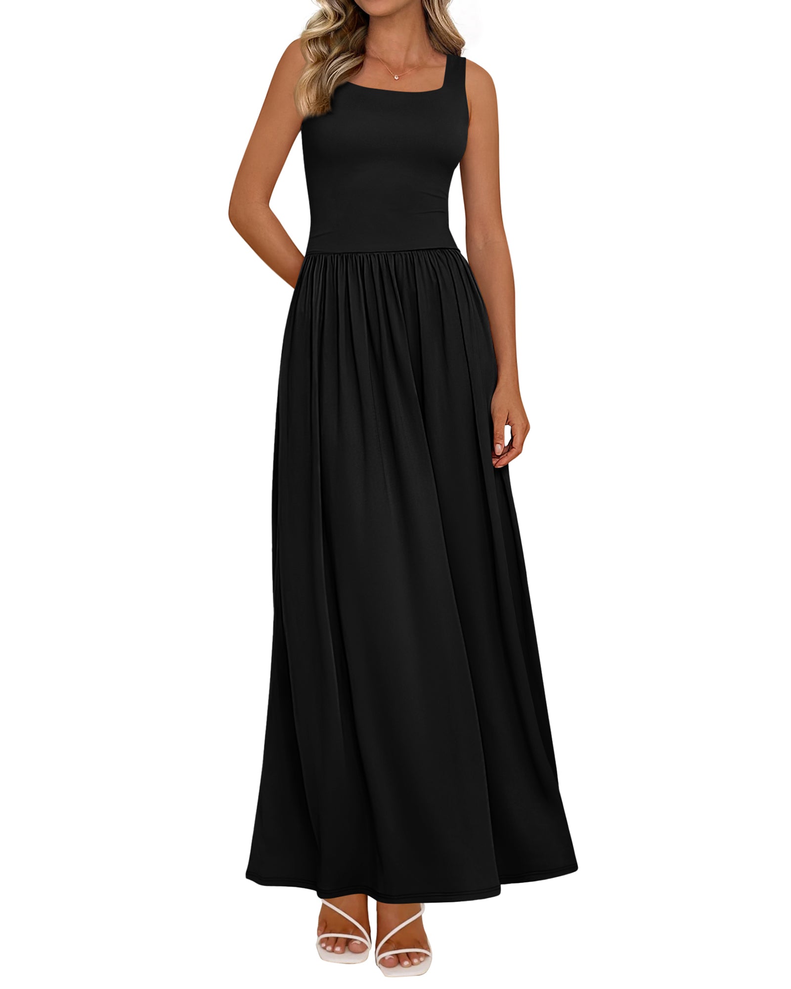 BTFBM Summer Dresses for Women 2026 Maxi Casual Square Neck Flowy Long Sundress Spring Wedding Guest Cocktail Dress