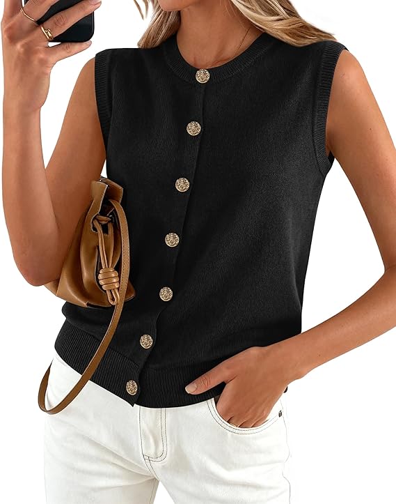 BTFBM Sweater Vest Women Casual Crewneck Button Down Knit Sleeveless Cardigan 2026 Spring Clothes Summer Vests Tops