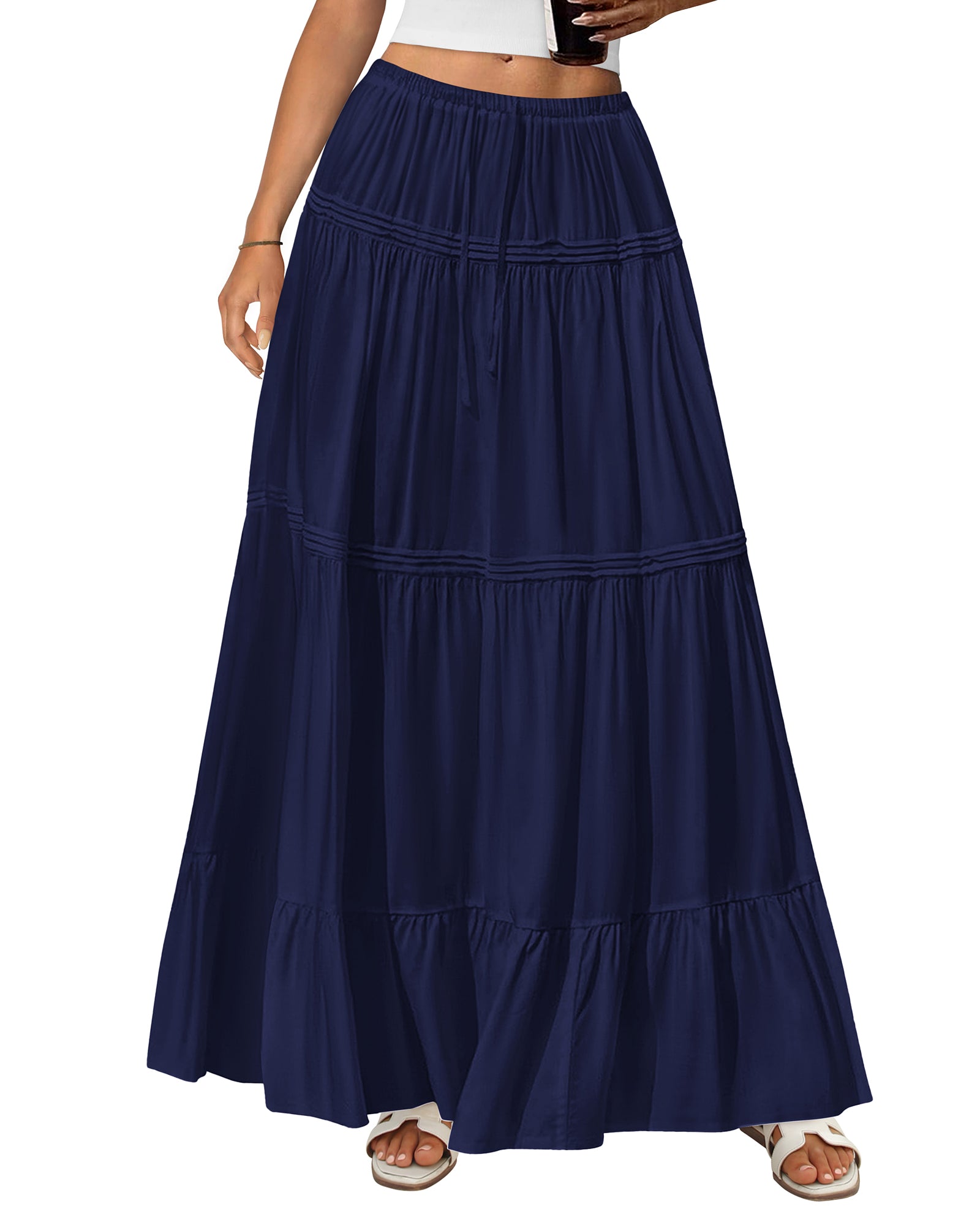 BTFBM Skirts for Women 2026 Summer Boho Beach Vacation Clothes Casual Pleated High Waisted Flowy Maxi Skirt