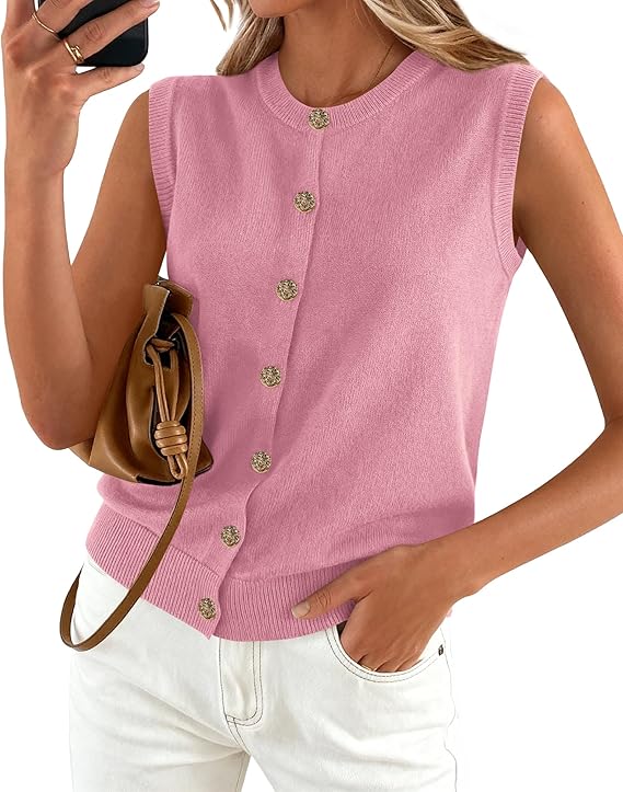 BTFBM Sweater Vest Women Casual Crewneck Button Down Knit Sleeveless Cardigan 2026 Spring Clothes Summer Vests Tops