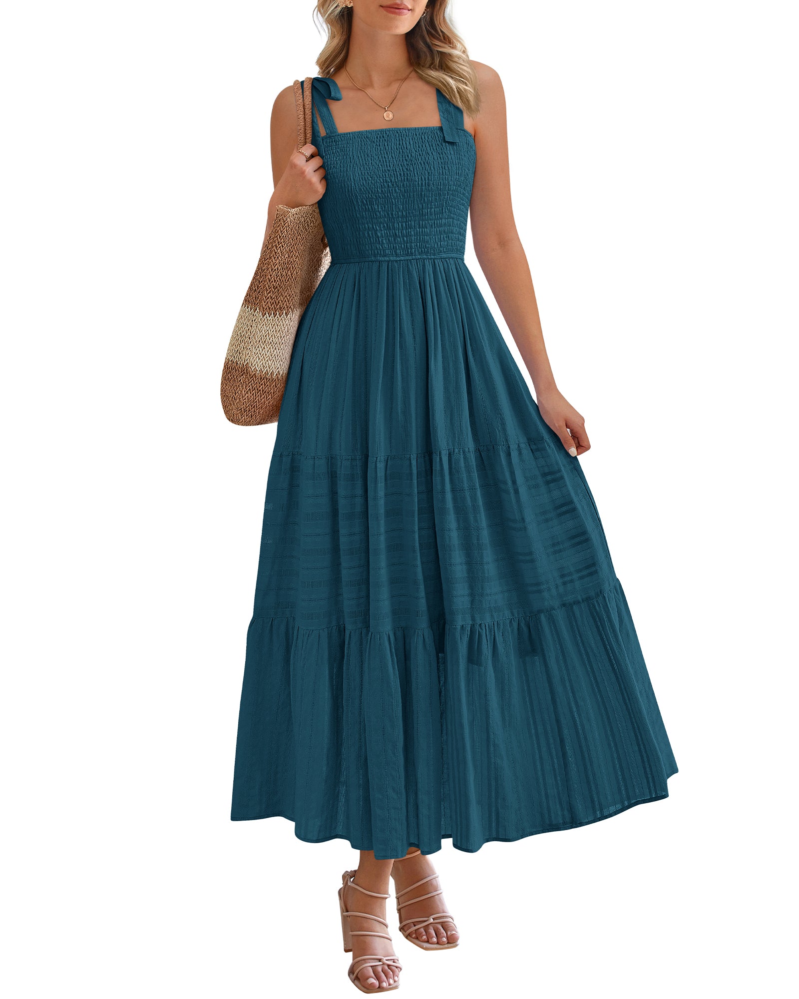 BTFBM Boho Maxi Dress Sleeveless Summer Dresses for Women 2026 Beach Vacation Smocked A Line Casual Sundress Pockets