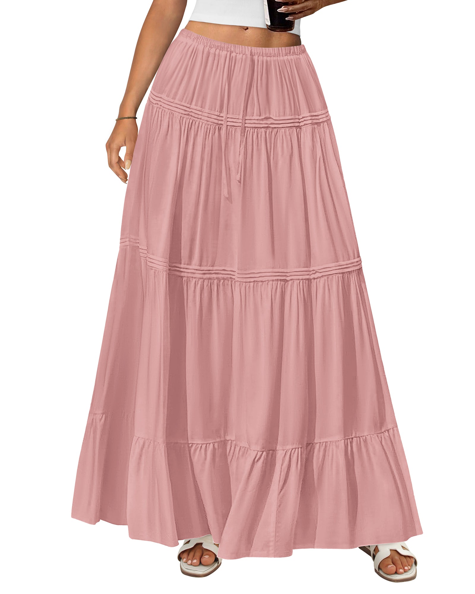 BTFBM Skirts for Women 2026 Summer Boho Beach Vacation Clothes Casual Pleated High Waisted Flowy Maxi Skirt