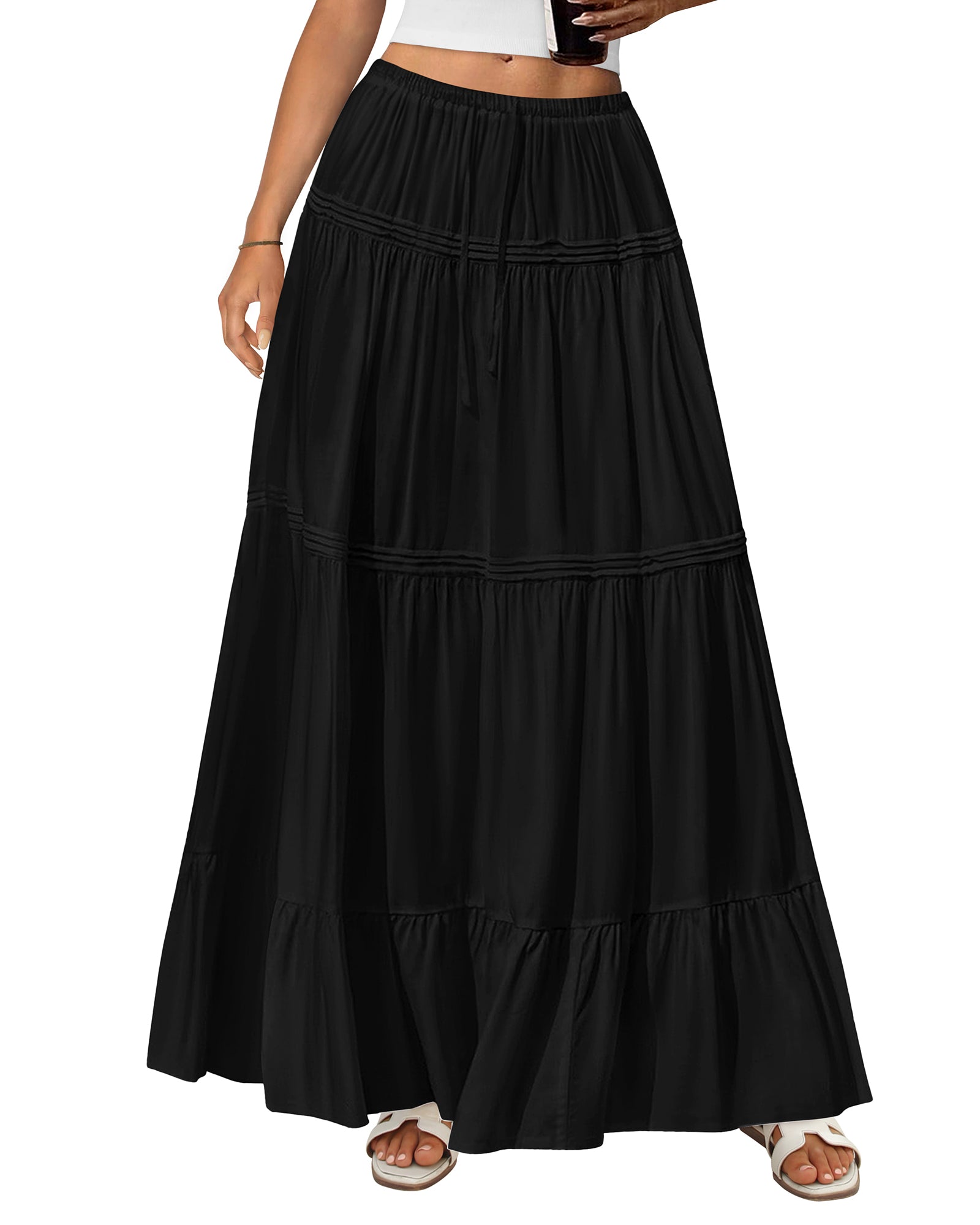 BTFBM Skirts for Women 2026 Summer Boho Beach Vacation Clothes Casual Pleated High Waisted Flowy Maxi Skirt