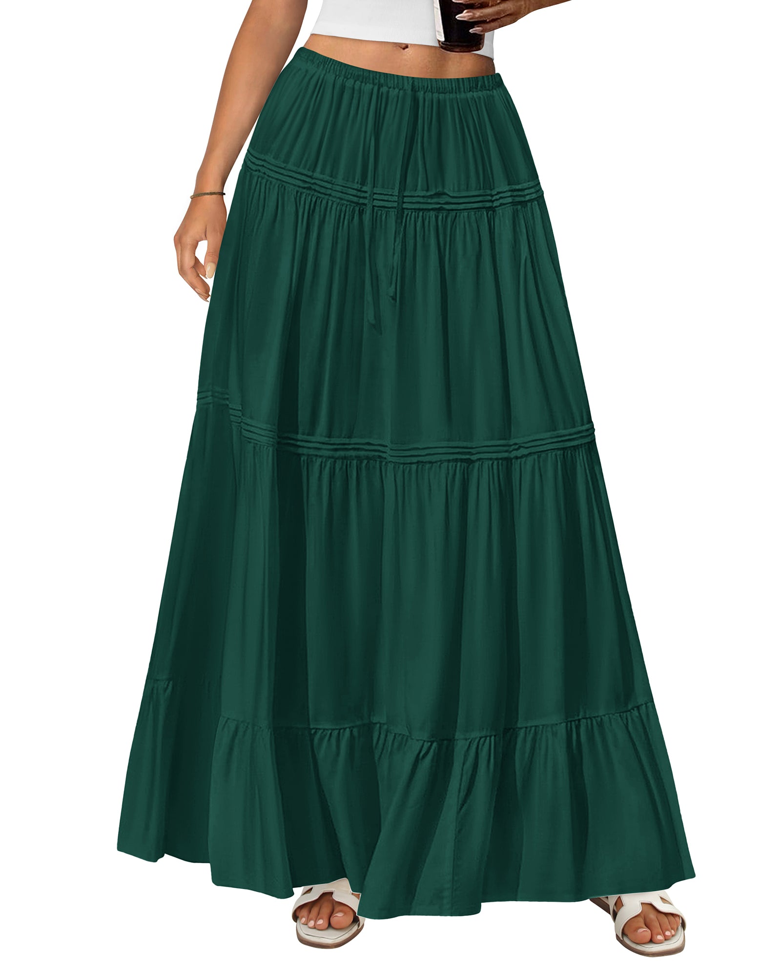 BTFBM Skirts for Women 2026 Summer Boho Beach Vacation Clothes Casual Pleated High Waisted Flowy Maxi Skirt