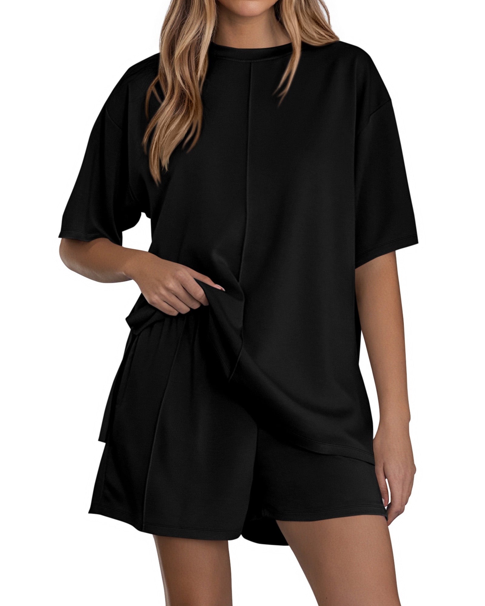 BTFBM Casual 2 Piece Sets For Women Summer 2026 Short Sleeve Tops Shorts Spring Lounge Matching Workout Airport Outfits