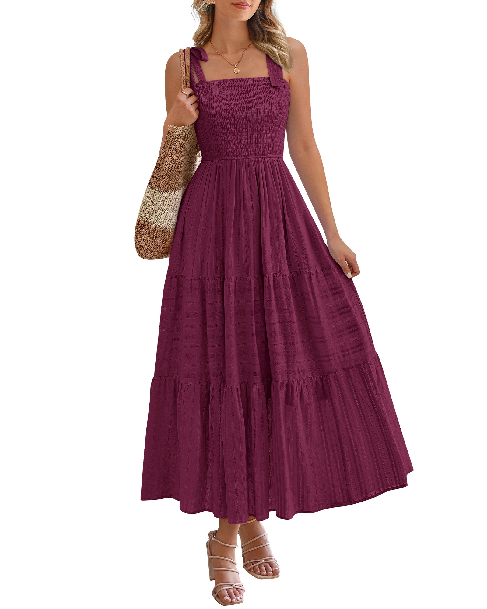 BTFBM Boho Maxi Dress Sleeveless Summer Dresses for Women 2026 Beach Vacation Smocked A Line Casual Sundress Pockets