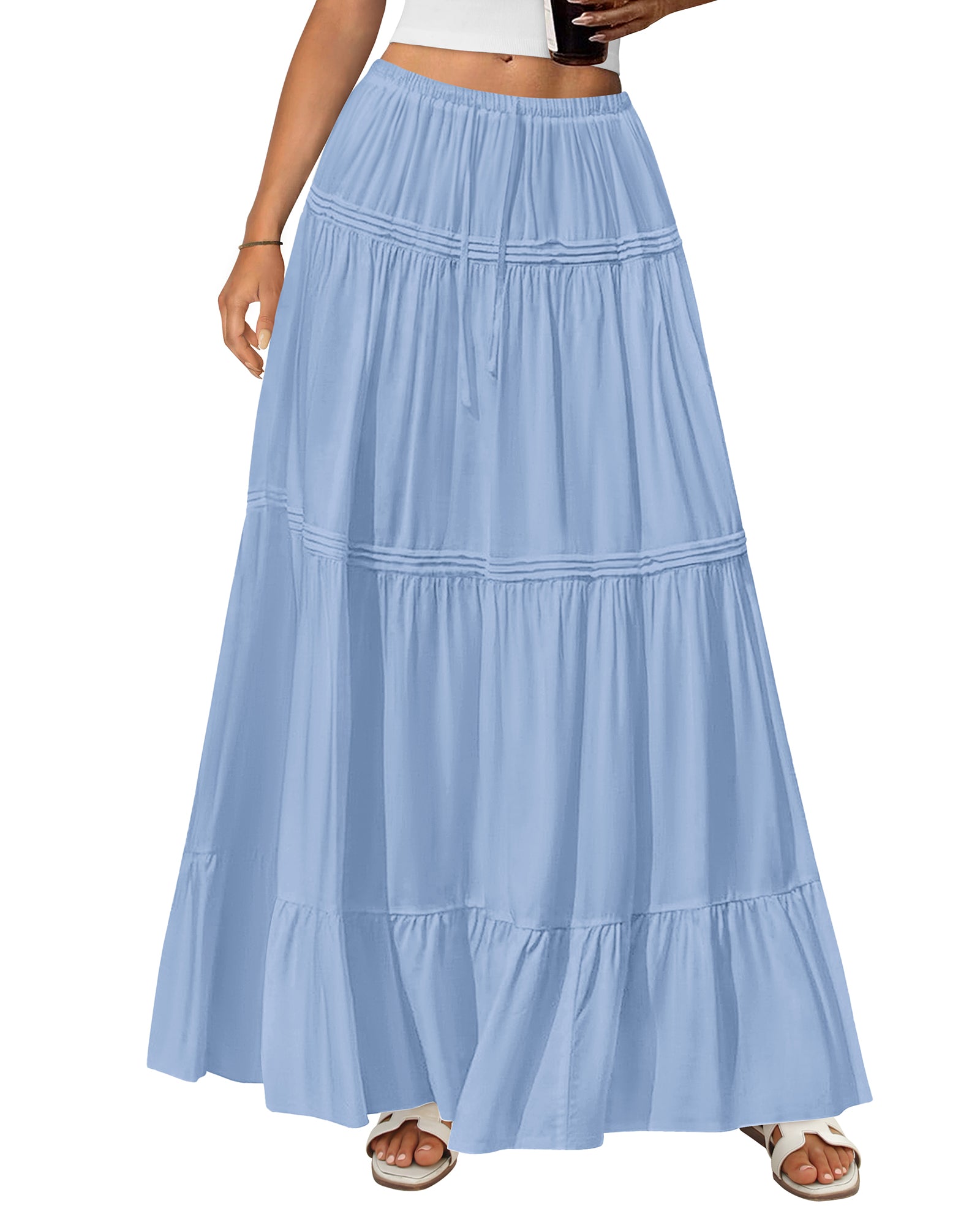 BTFBM Skirts for Women 2026 Summer Boho Beach Vacation Clothes Casual Pleated High Waisted Flowy Maxi Skirt