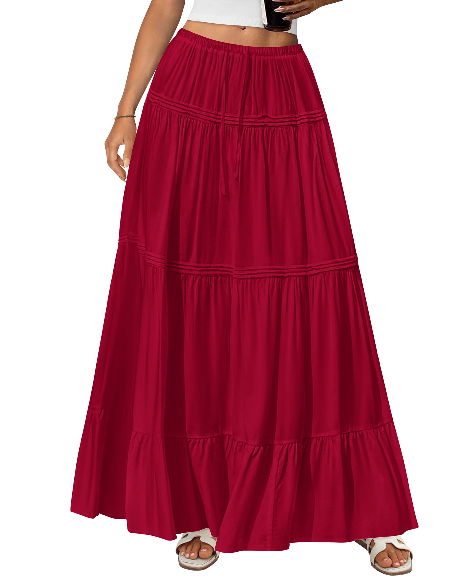 BTFBM Skirts for Women 2026 Summer Boho Beach Vacation Clothes Casual Pleated High Waisted Flowy Maxi Skirt