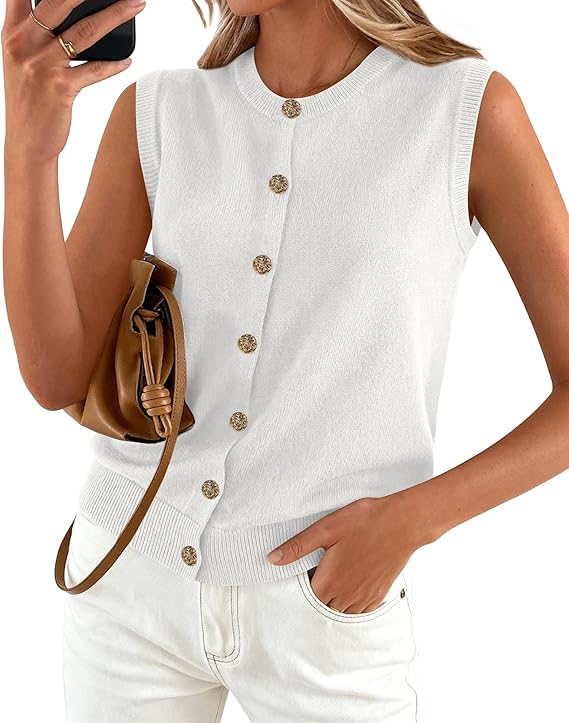 BTFBM Sweater Vest Women Casual Crewneck Button Down Knit Sleeveless Cardigan 2026 Spring Clothes Summer Vests Tops
