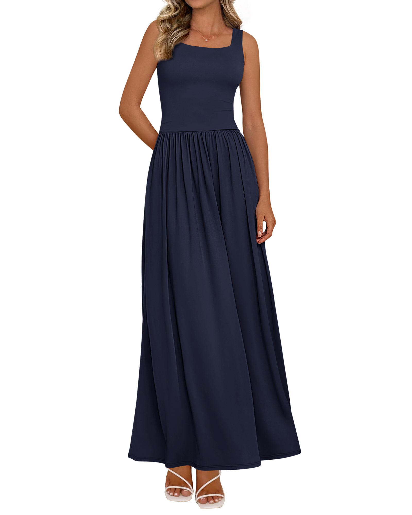 BTFBM Summer Dresses for Women 2026 Maxi Casual Square Neck Flowy Long Sundress Spring Wedding Guest Cocktail Dress