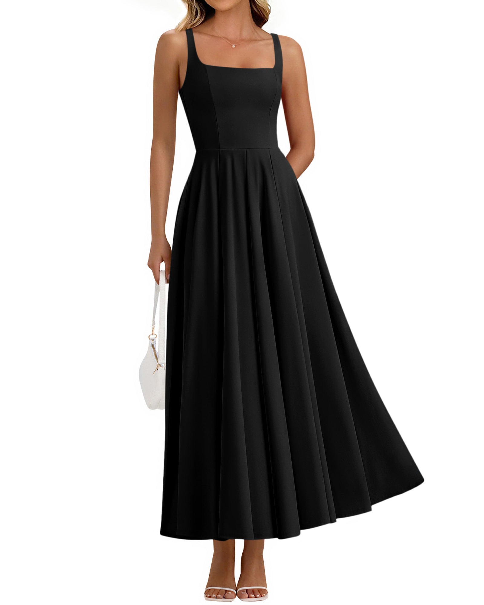 BTFBM Women Summer Square Neck Maxi Dress Spring 2026 Elegant Classy Sleeveless Formal Wedding Guest Cocktail Dresses
