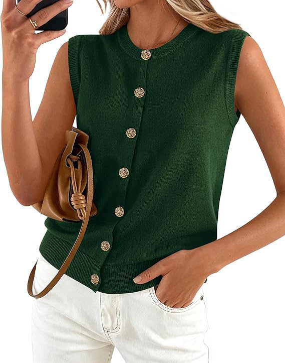 BTFBM Sweater Vest Women Casual Crewneck Button Down Knit Sleeveless Cardigan 2026 Spring Clothes Summer Vests Tops