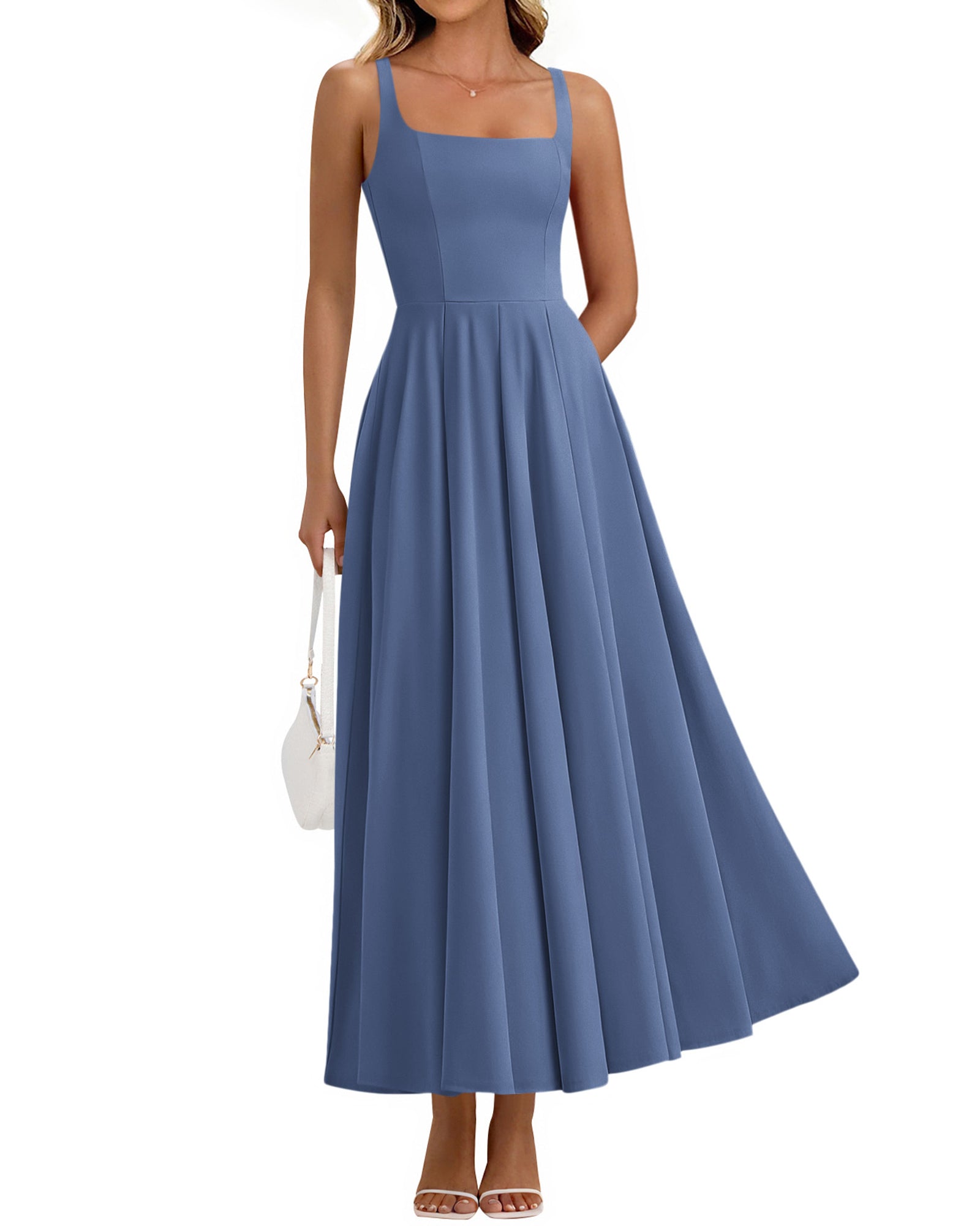 BTFBM Women Summer Square Neck Maxi Dress Spring 2026 Elegant Classy Sleeveless Formal Wedding Guest Cocktail Dresses