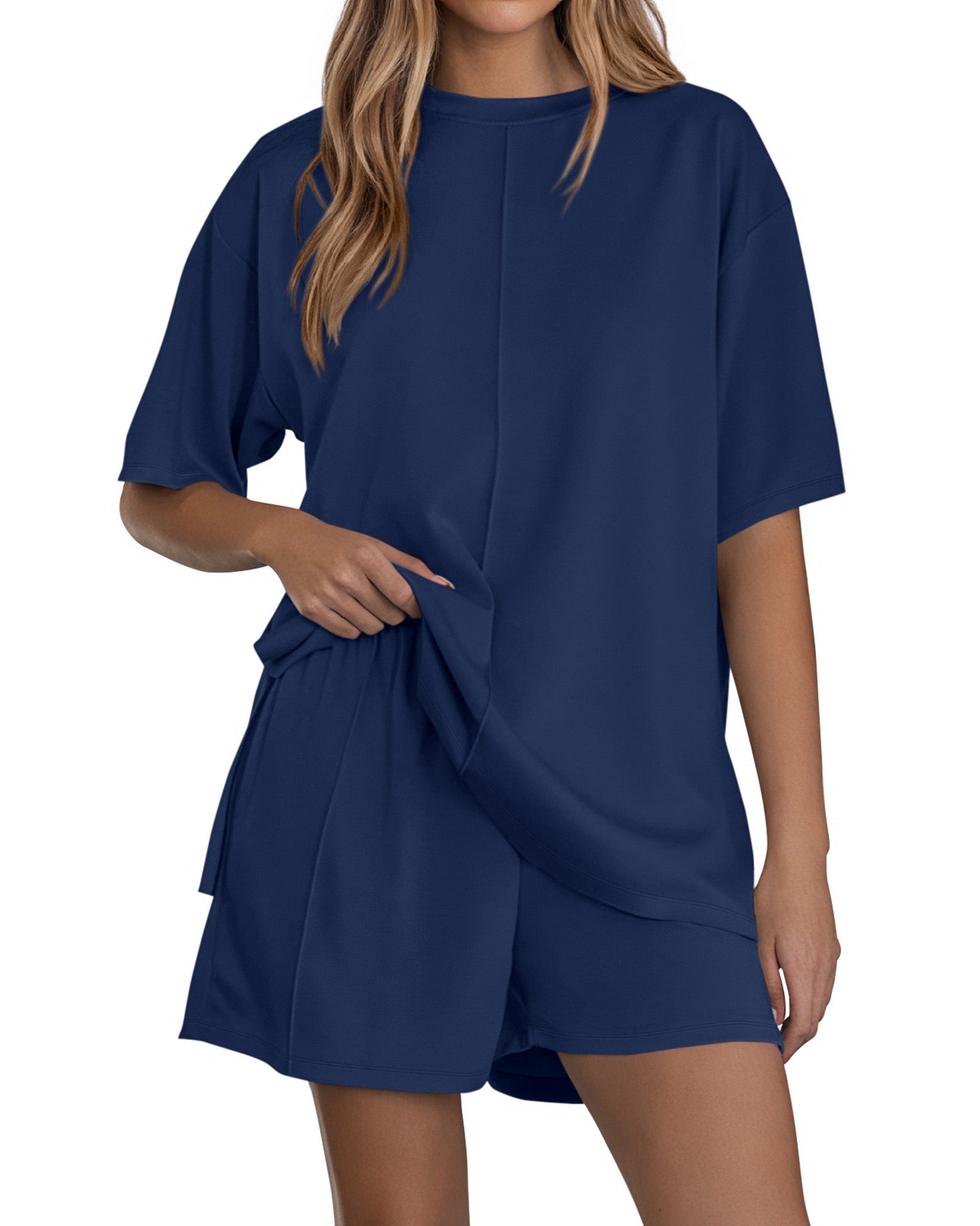 BTFBM Casual 2 Piece Sets For Women Summer 2026 Short Sleeve Tops Shorts Spring Lounge Matching Workout Airport Outfits