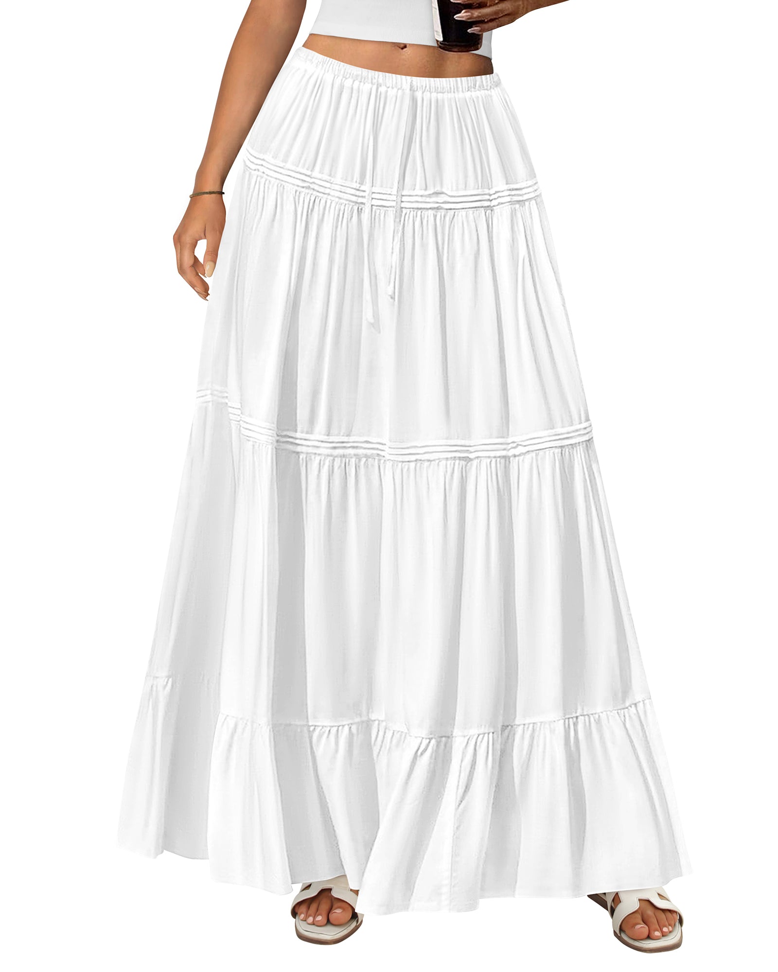 BTFBM Skirts for Women 2026 Summer Boho Beach Vacation Clothes Casual Pleated High Waisted Flowy Maxi Skirt