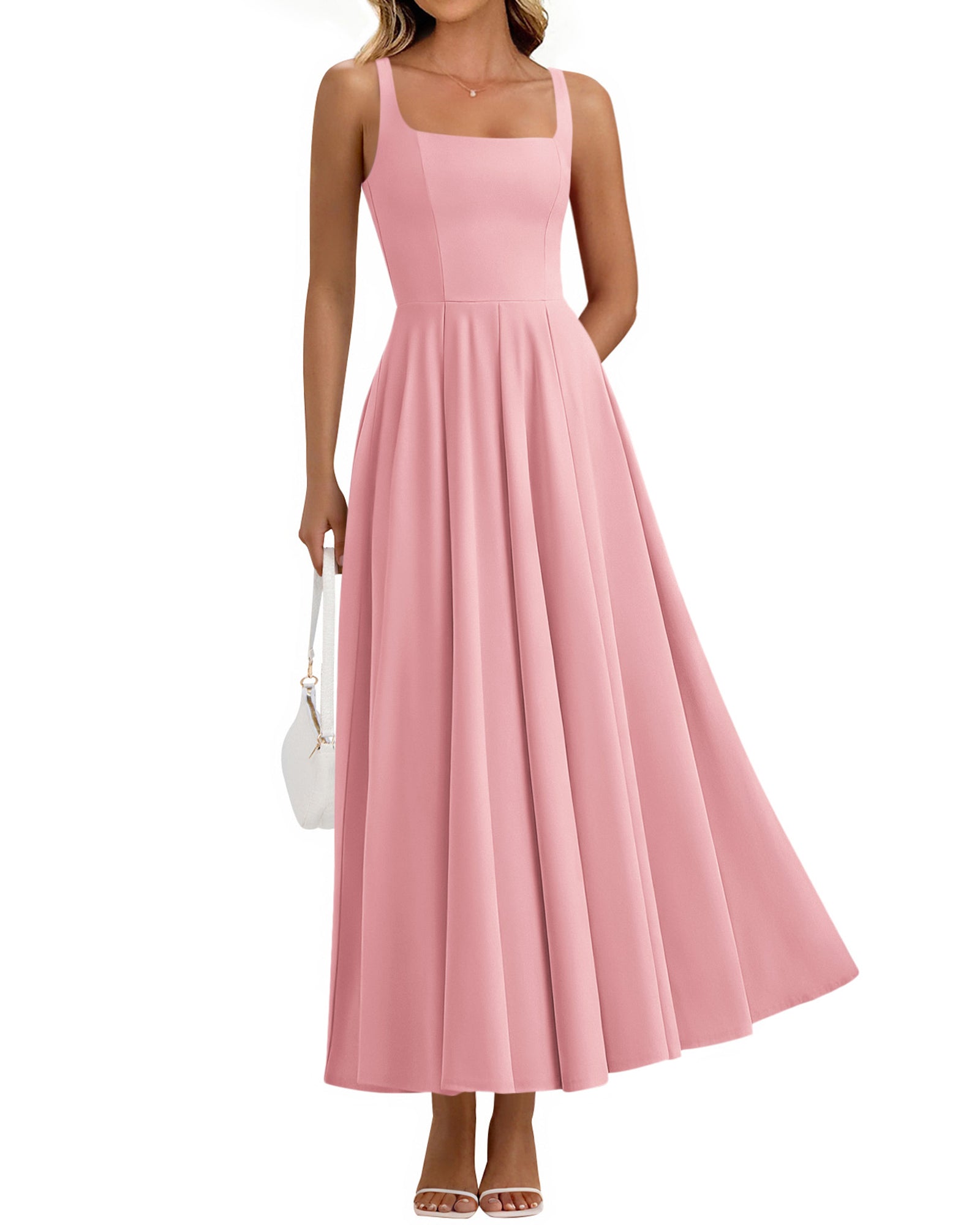 BTFBM Women Summer Square Neck Maxi Dress Spring 2026 Elegant Classy Sleeveless Formal Wedding Guest Cocktail Dresses