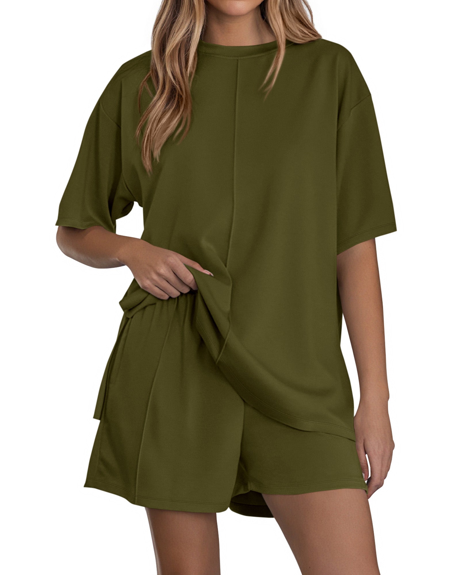 BTFBM Casual 2 Piece Sets For Women Summer 2026 Short Sleeve Tops Shorts Spring Lounge Matching Workout Airport Outfits