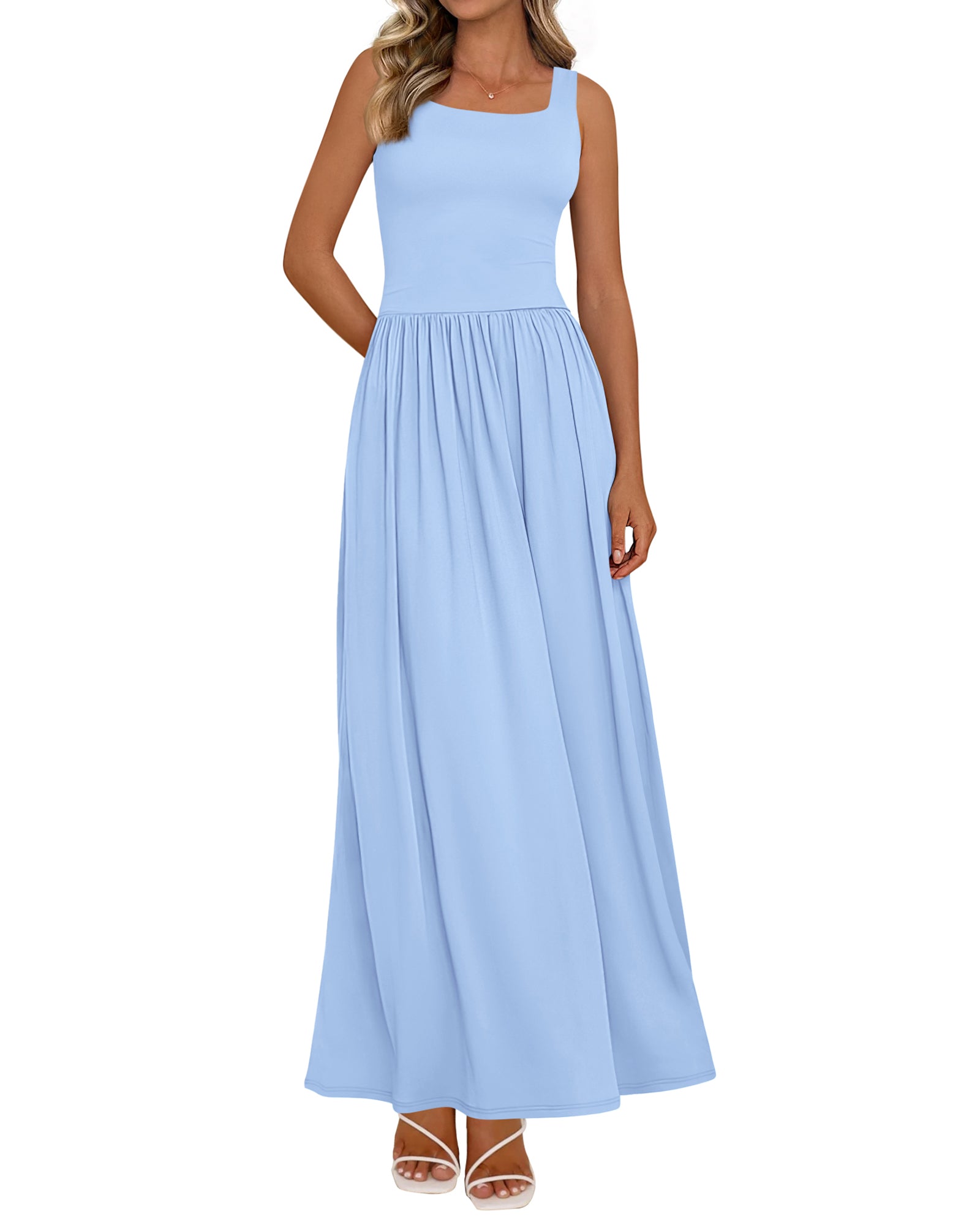 BTFBM Summer Dresses for Women 2026 Maxi Casual Square Neck Flowy Long Sundress Spring Wedding Guest Cocktail Dress