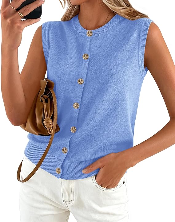 BTFBM Sweater Vest Women Casual Crewneck Button Down Knit Sleeveless Cardigan 2026 Spring Clothes Summer Vests Tops