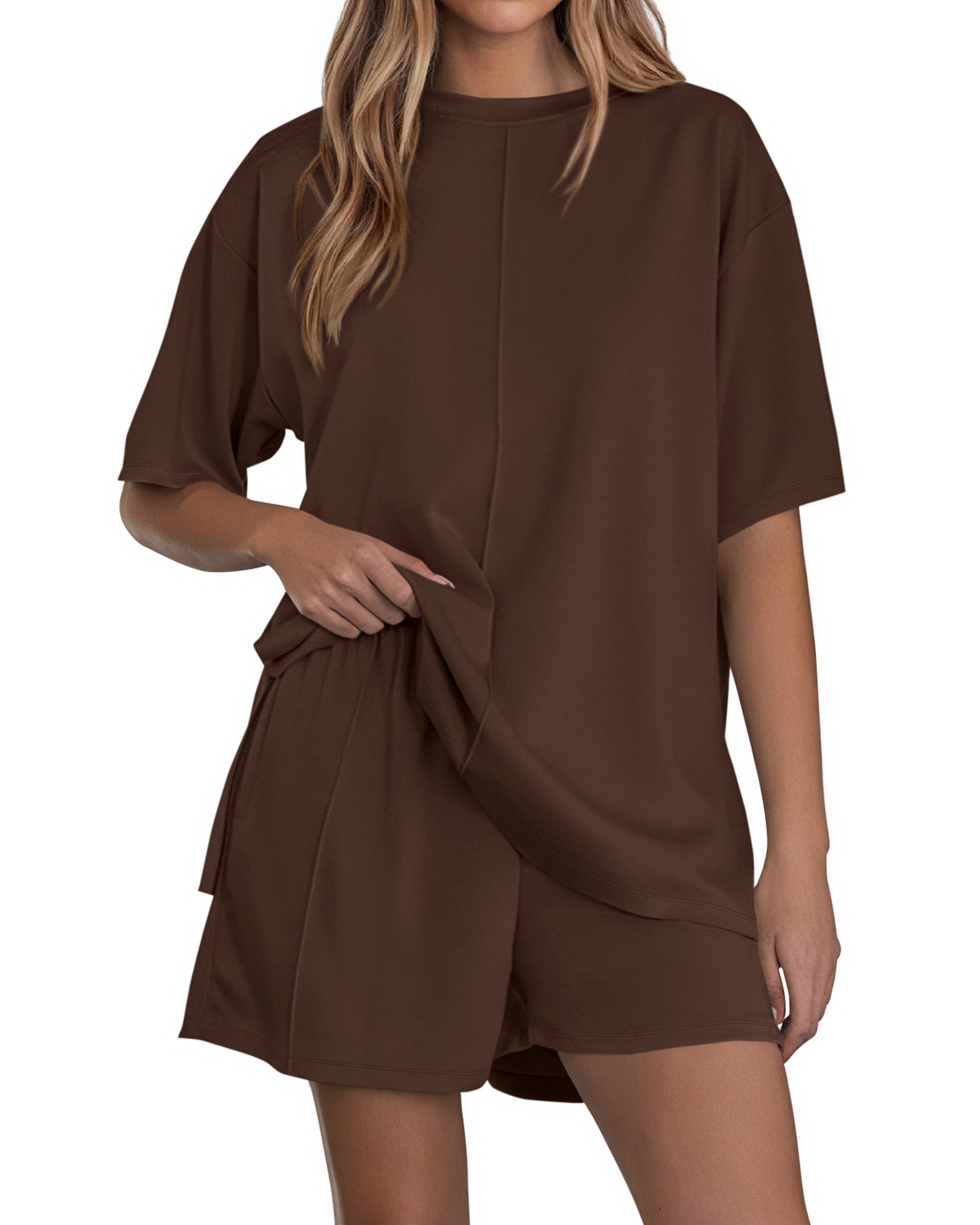 BTFBM Casual 2 Piece Sets For Women Summer 2026 Short Sleeve Tops Shorts Spring Lounge Matching Workout Airport Outfits