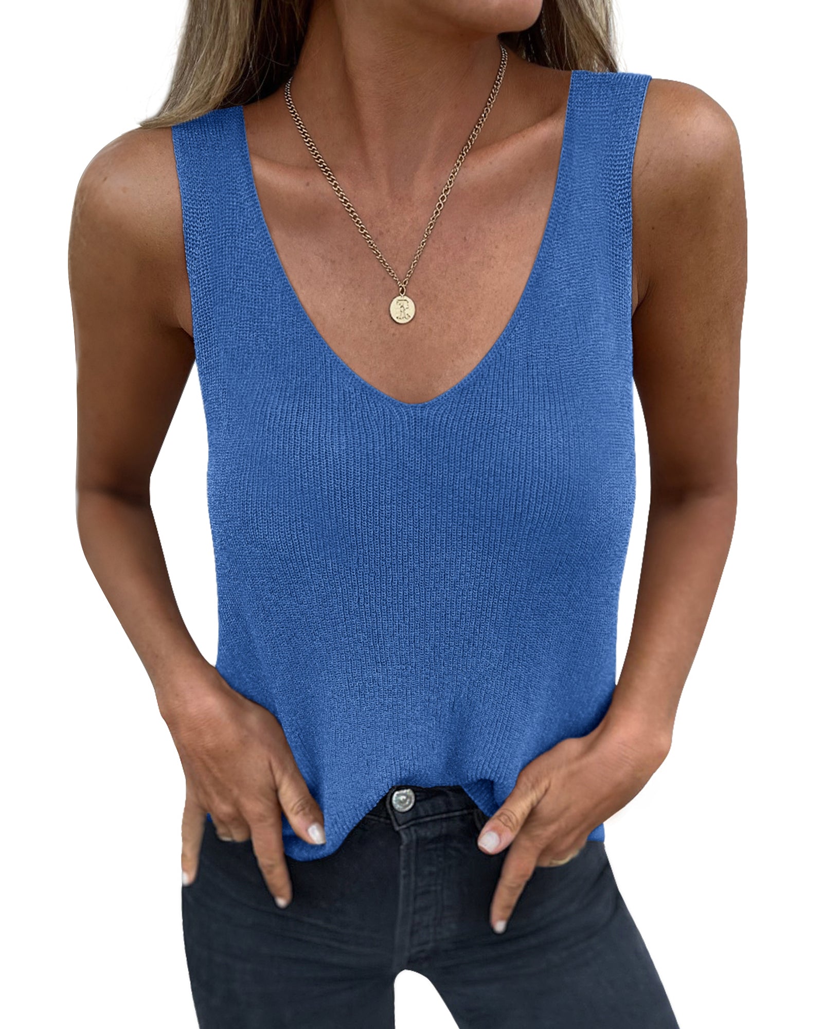 BTFBM Sweater Vest Women 2026 Spring Summer Sleeveless V Neck Ribbed Knit Basic Loose Fit Tank Tops Vacation Outfits