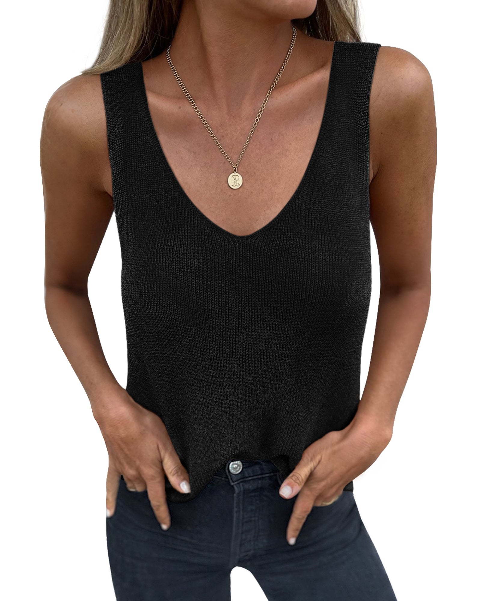 BTFBM Sweater Vest Women 2026 Spring Summer Sleeveless V Neck Ribbed Knit Basic Loose Fit Tank Tops Vacation Outfits