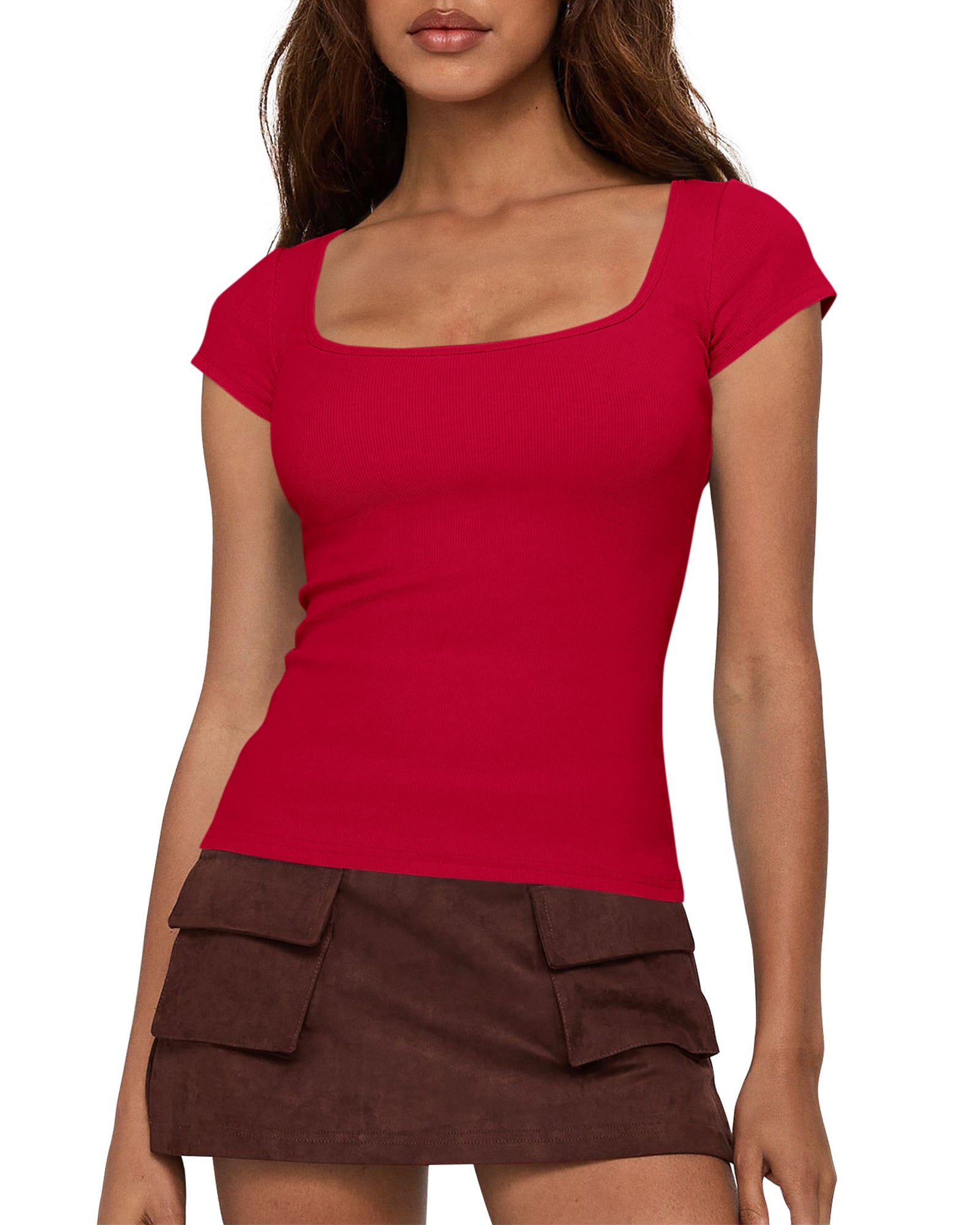 BTFBM T Shirts for Women Square Neck Crop Tops 2025 Spring Trendy Fashion Going Out Workout Y2k Clothes Summer Outfits