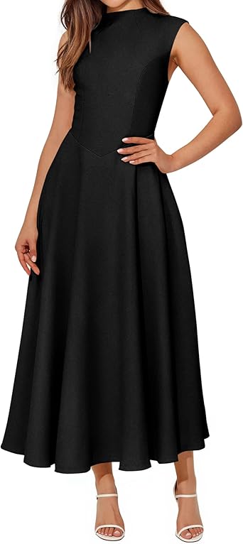 BTFBM Summer Dresses for Women 2026 Mock Neck Sleeveless High Waist Flowy A Line Maxi Cocktail Dress Wedding Guest