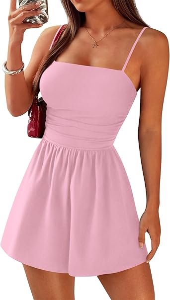 BTFBM Summer Rompers For Women 2026 Casual One Piece Spaghetti Strap Sleeveless Shorts Jumpsuit Beach Vacation Outfits