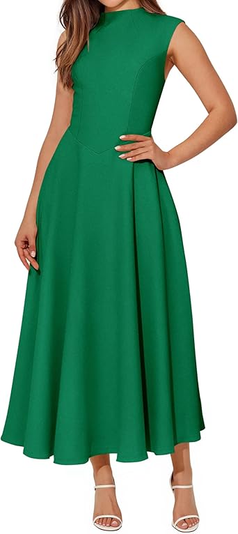 BTFBM Summer Dresses for Women 2026 Mock Neck Sleeveless High Waist Flowy A Line Maxi Cocktail Dress Wedding Guest