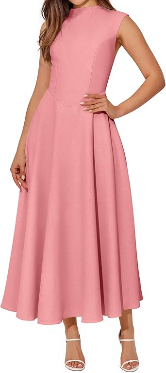 BTFBM Summer Dresses for Women 2026 Mock Neck Sleeveless High Waist Flowy A Line Maxi Cocktail Dress Wedding Guest