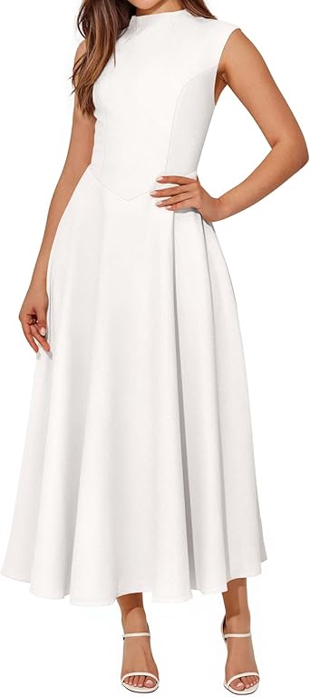 BTFBM Summer Dresses for Women 2026 Mock Neck Sleeveless High Waist Flowy A Line Maxi Cocktail Dress Wedding Guest
