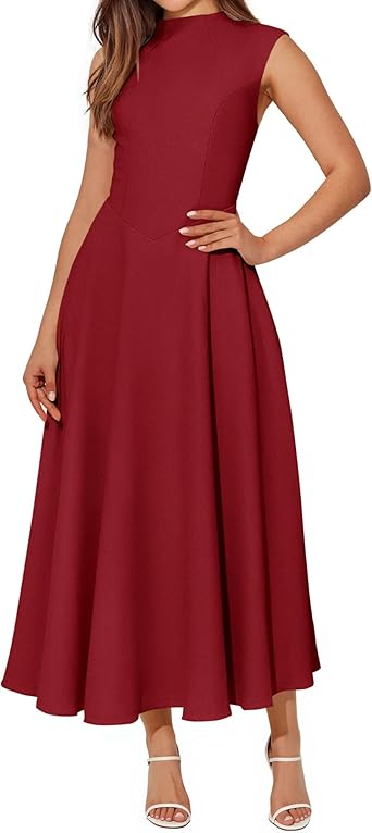 BTFBM Summer Dresses for Women 2026 Mock Neck Sleeveless High Waist Flowy A Line Maxi Cocktail Dress Wedding Guest