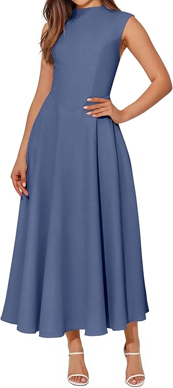 BTFBM Summer Dresses for Women 2026 Mock Neck Sleeveless High Waist Flowy A Line Maxi Cocktail Dress Wedding Guest