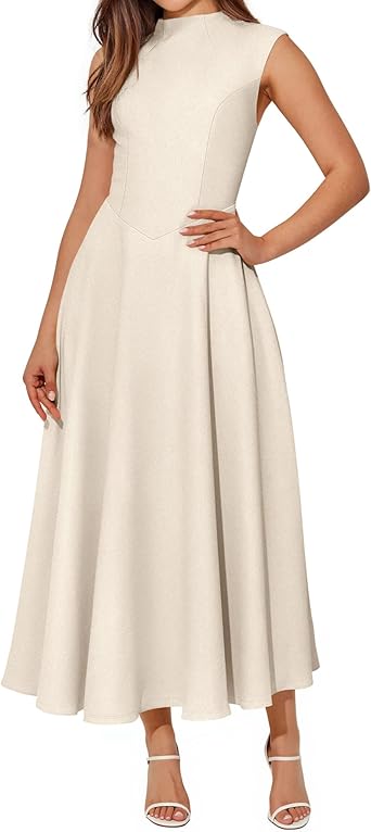 BTFBM Summer Dresses for Women 2026 Mock Neck Sleeveless High Waist Flowy A Line Maxi Cocktail Dress Wedding Guest