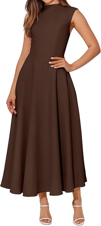 BTFBM Summer Dresses for Women 2026 Mock Neck Sleeveless High Waist Flowy A Line Maxi Cocktail Dress Wedding Guest
