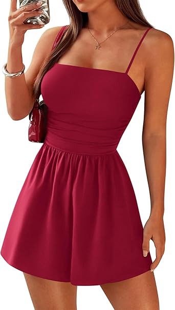 BTFBM Summer Rompers For Women 2026 Casual One Piece Spaghetti Strap Sleeveless Shorts Jumpsuit Beach Vacation Outfits