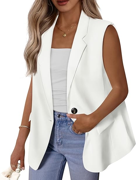 BTFBM Blazers For Women Open Front Button Loose Vest Tops For Women Work Business Casual Outfits Summer Fashion 2026