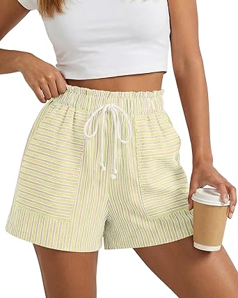 BTFBM Casual Striped Shorts for Women 2026 Spring Summer Drawstring Elastic Waist Pockets Lounge Pajama Vacation Beach Boxers