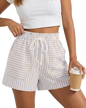 BTFBM Casual Striped Shorts for Women 2026 Spring Summer Drawstring Elastic Waist Pockets Lounge Pajama Vacation Beach Boxers