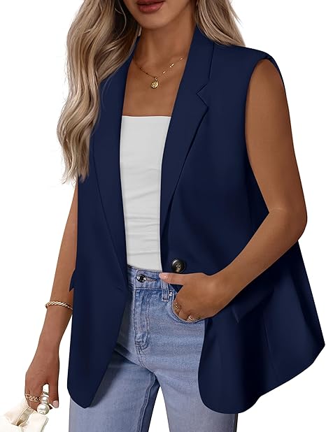 BTFBM Blazers For Women Open Front Button Loose Vest Tops For Women Work Business Casual Outfits Summer Fashion 2026