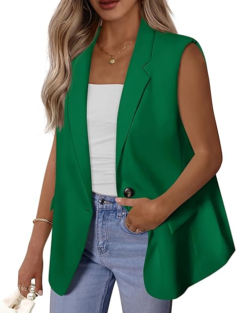 BTFBM Blazers For Women Open Front Button Loose Vest Tops For Women Work Business Casual Outfits Summer Fashion 2026